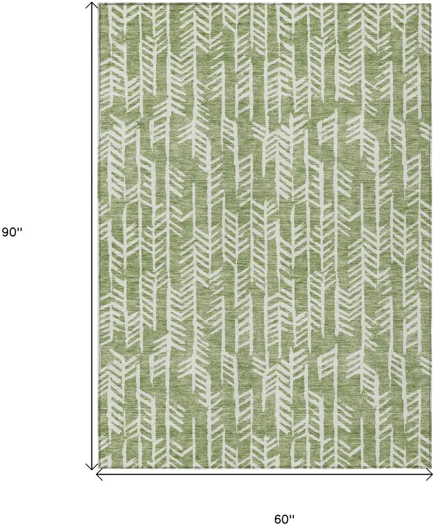 Green And Ivory Tribal Washable Indoor Outdoor Area Rug Photo 3