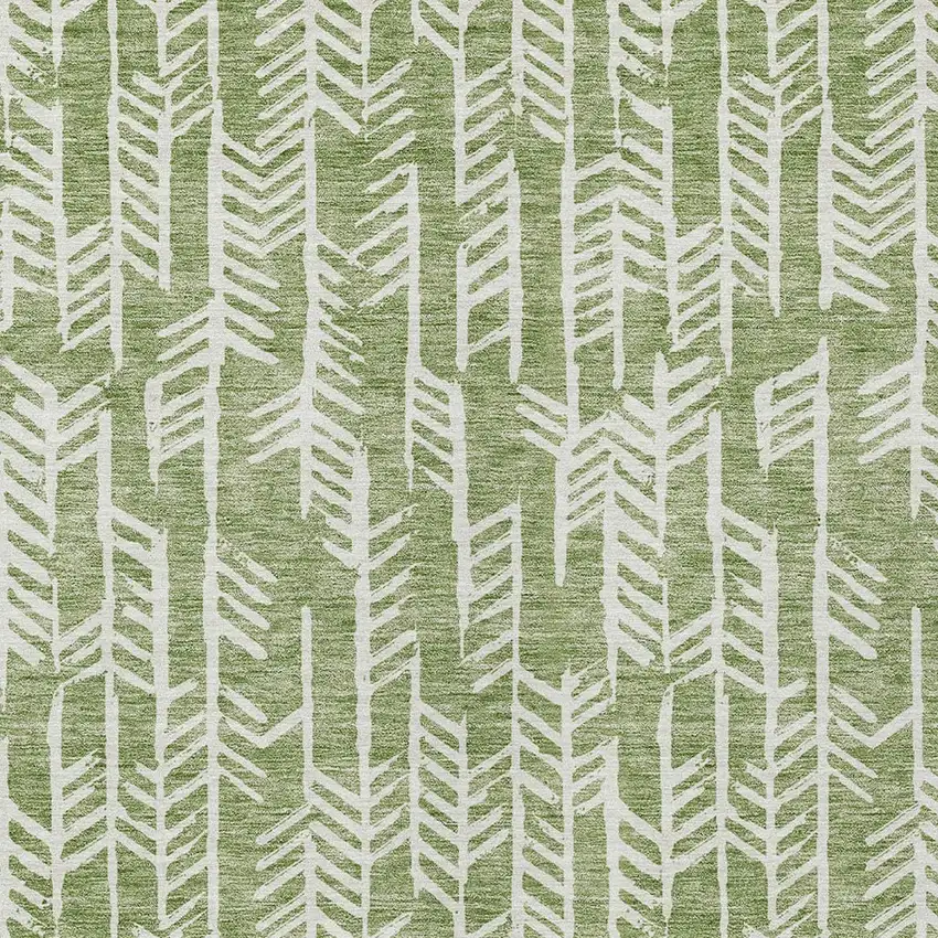 Green And Ivory Tribal Washable Indoor Outdoor Area Rug Photo 6