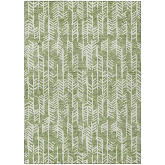 Green And Ivory Tribal Washable Indoor Outdoor Area Rug Photo 2