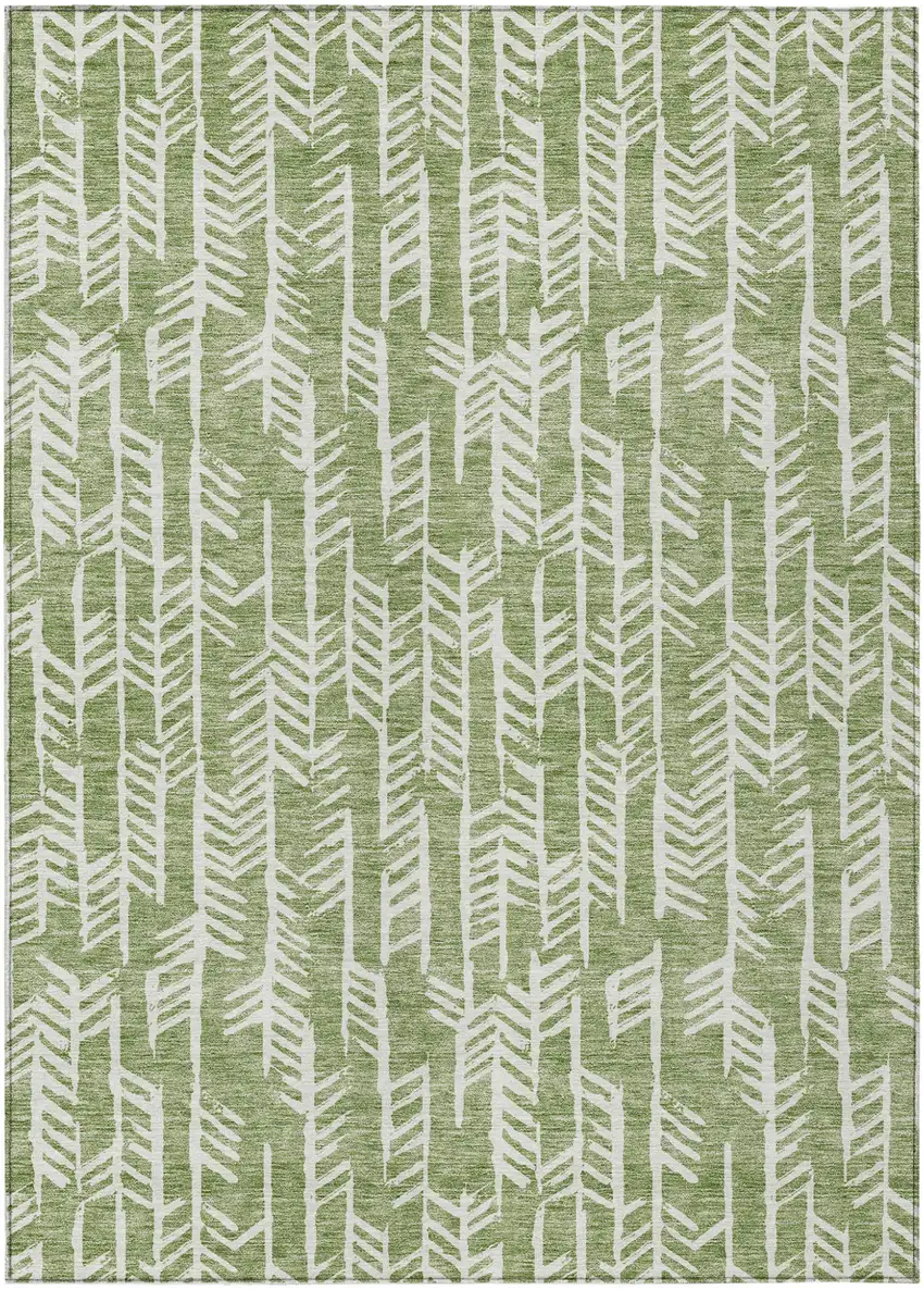 Green And Ivory Tribal Washable Indoor Outdoor Area Rug Photo 2