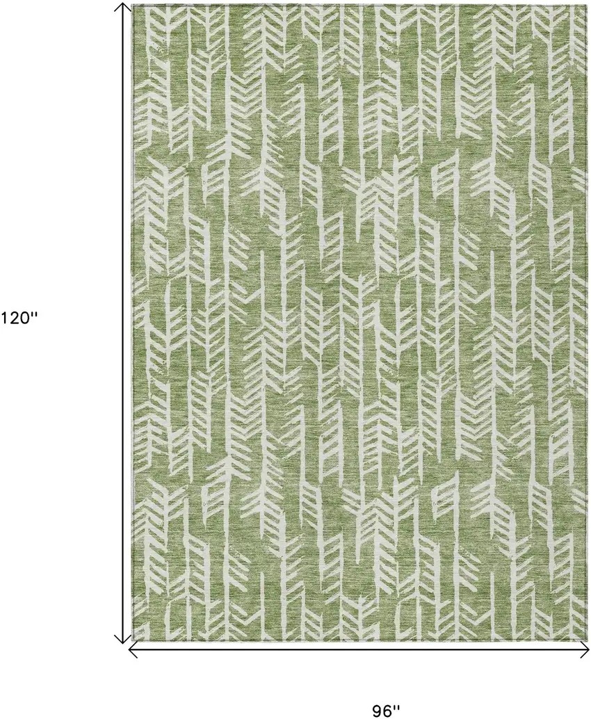 Green And Ivory Tribal Washable Indoor Outdoor Area Rug Photo 3