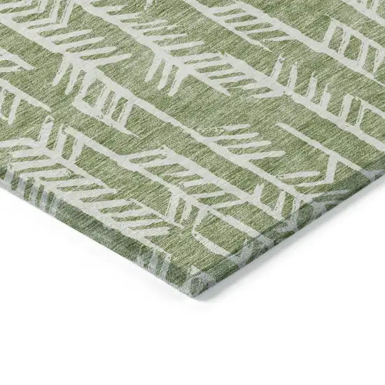 Green And Ivory Tribal Washable Indoor Outdoor Area Rug Photo 5
