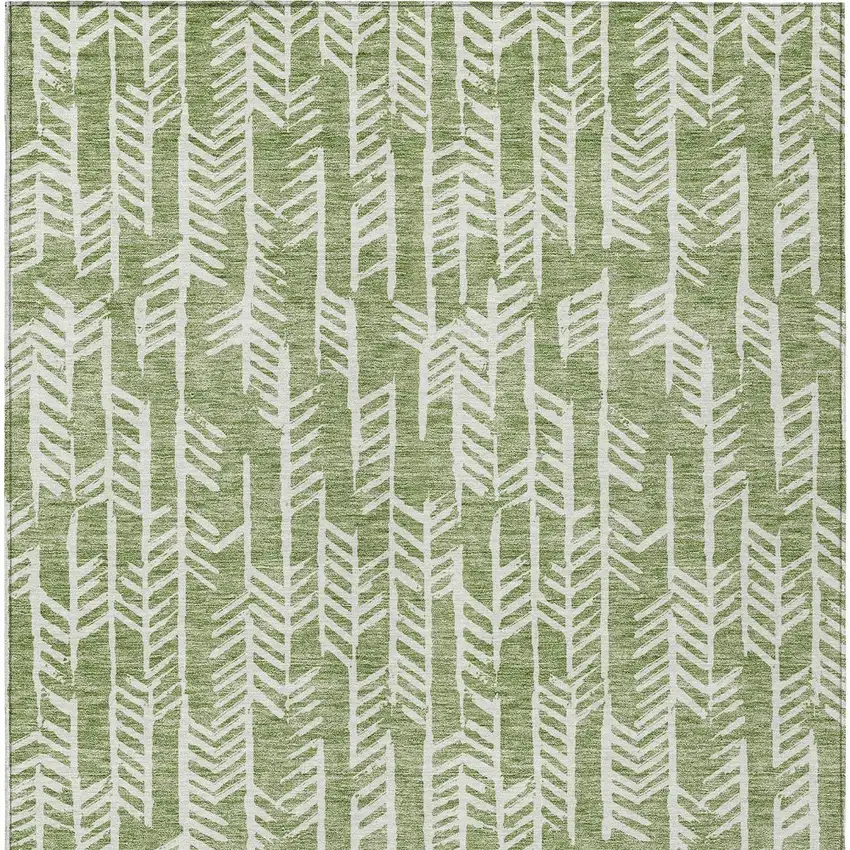 Green And Ivory Tribal Washable Indoor Outdoor Area Rug Photo 7