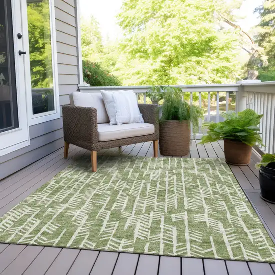 Green And Ivory Tribal Washable Indoor Outdoor Area Rug Photo 8