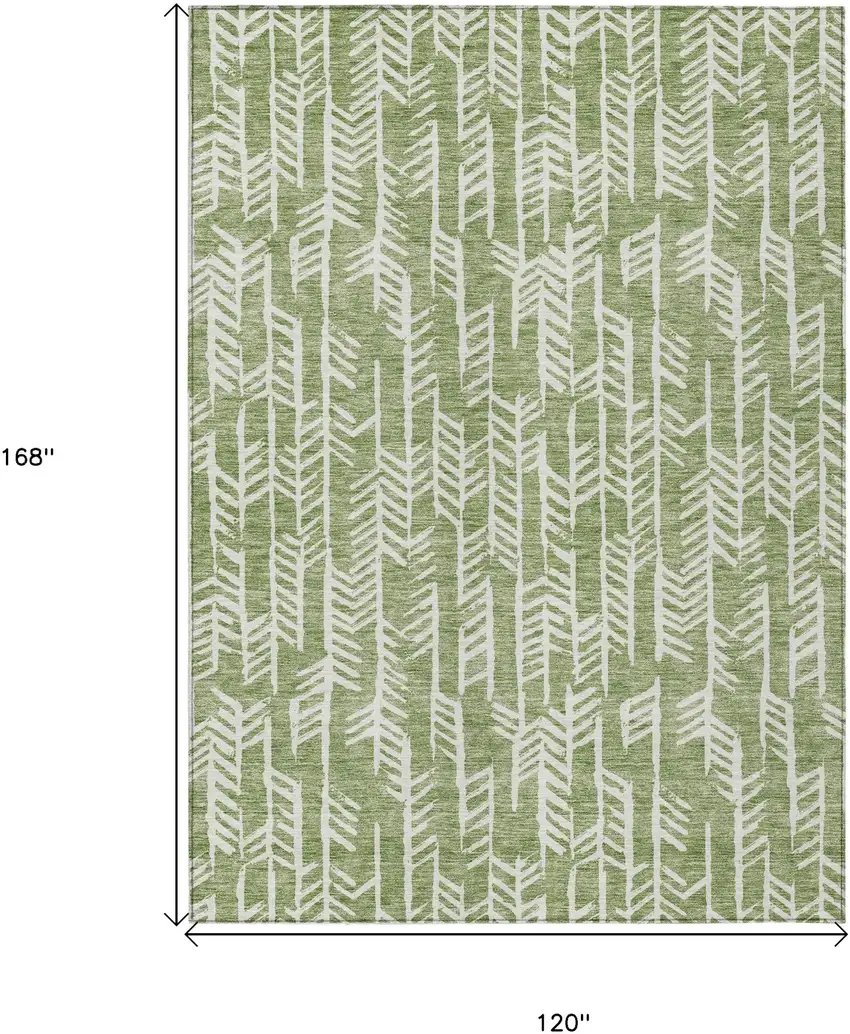 Green And Ivory Tribal Washable Indoor Outdoor Area Rug Photo 3