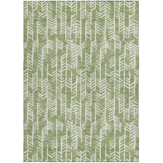 Green And Ivory Tribal Washable Indoor Outdoor Area Rug Photo 7