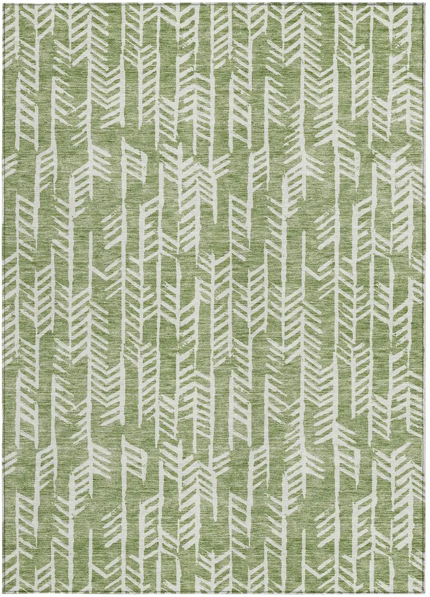 Green And Ivory Tribal Washable Indoor Outdoor Area Rug Photo 7
