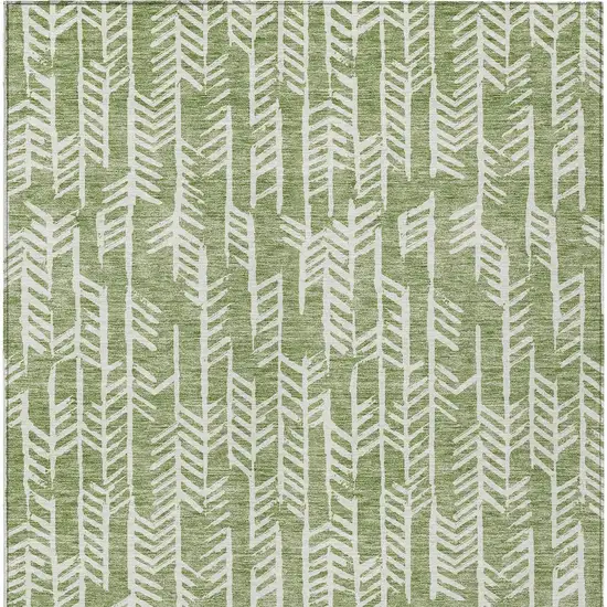 Green And Ivory Tribal Washable Indoor Outdoor Area Rug Photo 6