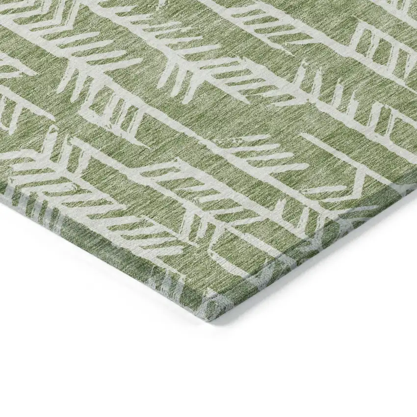Green And Ivory Tribal Washable Indoor Outdoor Area Rug Photo 5