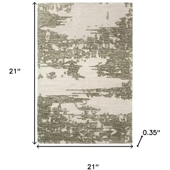 Green And Ivory Wool Abstract Hand Tufted Square Rug Photo 3