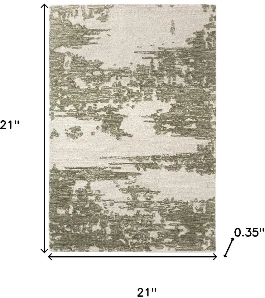 Green And Ivory Wool Abstract Hand Tufted Square Rug Photo 3