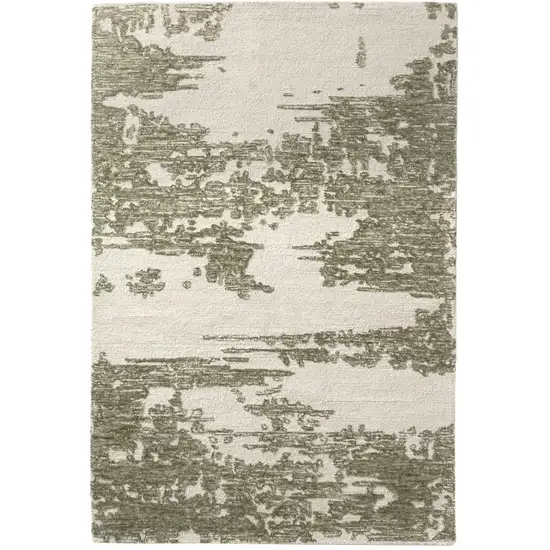 Green And Ivory Wool Abstract Hand Tufted Square Rug Photo 2