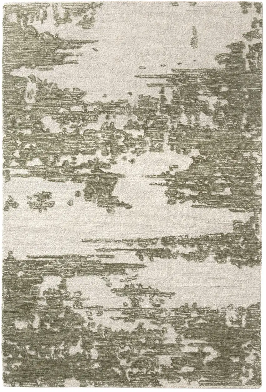 Green And Ivory Wool Abstract Hand Tufted Square Rug Photo 2