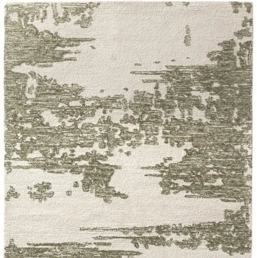 Green And Ivory Wool Abstract Hand Tufted Square Rug Photo 5