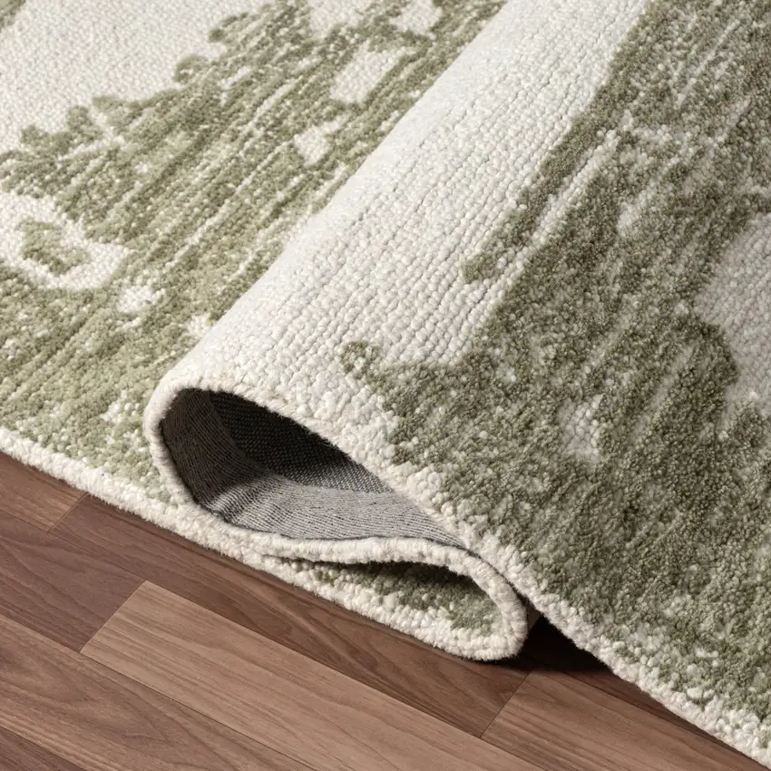 Green And Ivory Wool Abstract Hand Tufted Square Rug Photo 7