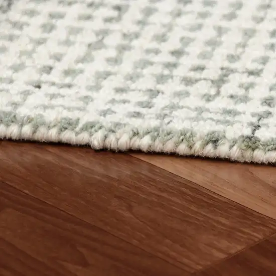 Green And Ivory Wool Checkered Hand Tufted Square Rug Photo 6