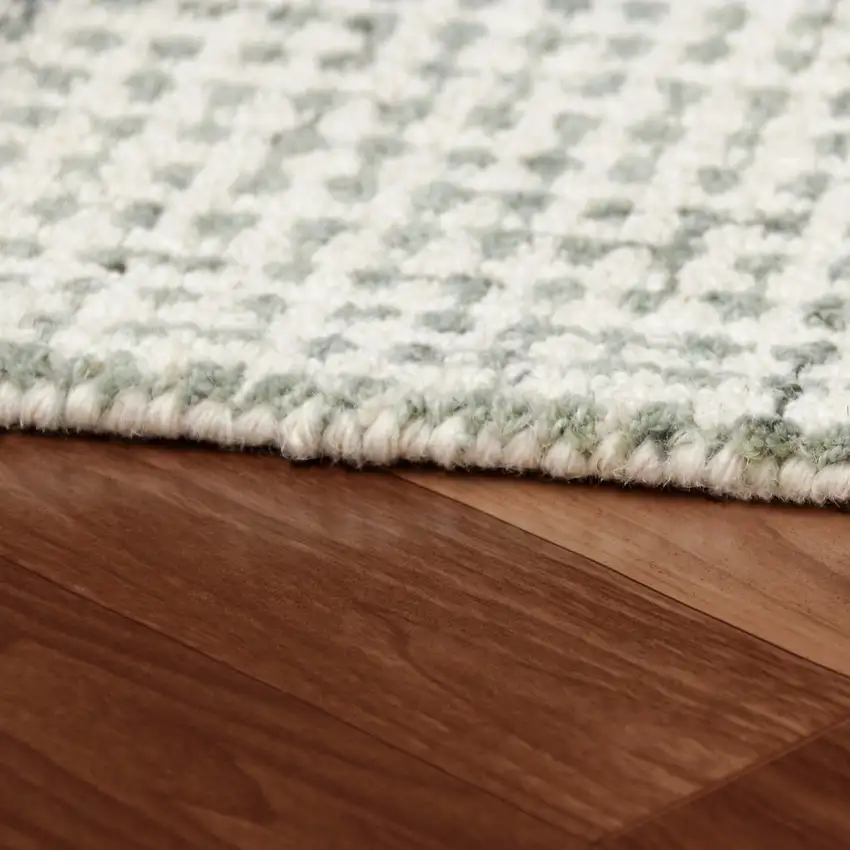 Green And Ivory Wool Checkered Hand Tufted Square Rug Photo 6