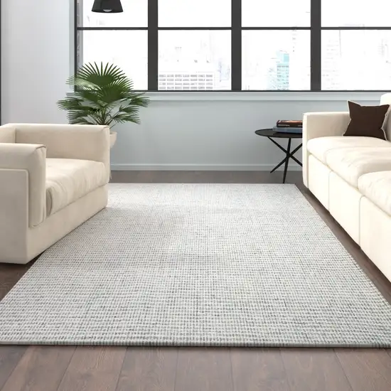 Green And Ivory Wool Checkered Hand Tufted Square Rug Photo 5