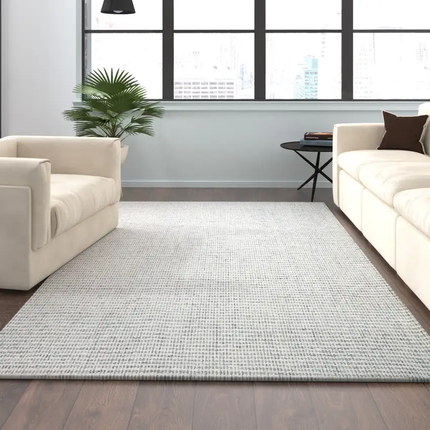 Green And Ivory Wool Checkered Hand Tufted Square Rug Photo 5