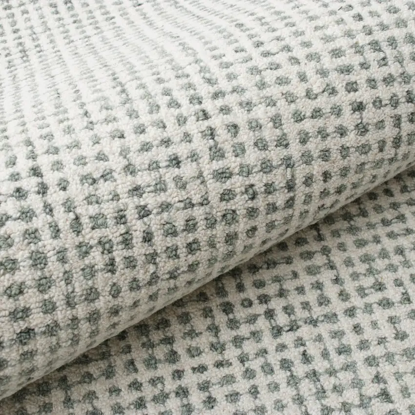 Green And Ivory Wool Checkered Hand Tufted Square Rug Photo 7