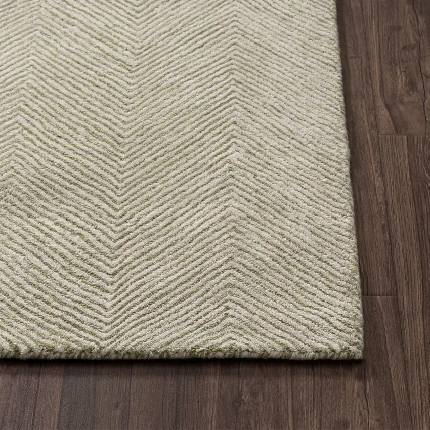Green And Ivory Wool Chevron Hand Tufted Area Rug Photo 9