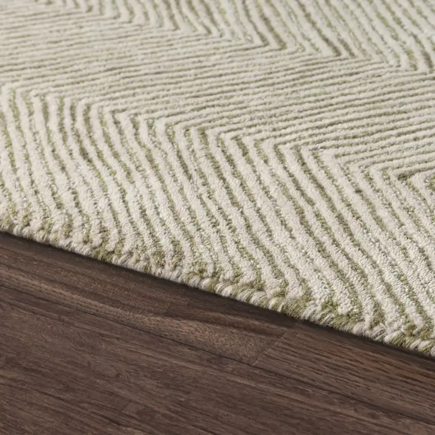 Green And Ivory Wool Chevron Hand Tufted Area Rug Photo 7