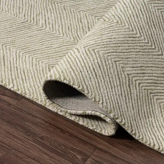 Green And Ivory Wool Chevron Hand Tufted Area Rug Photo 8