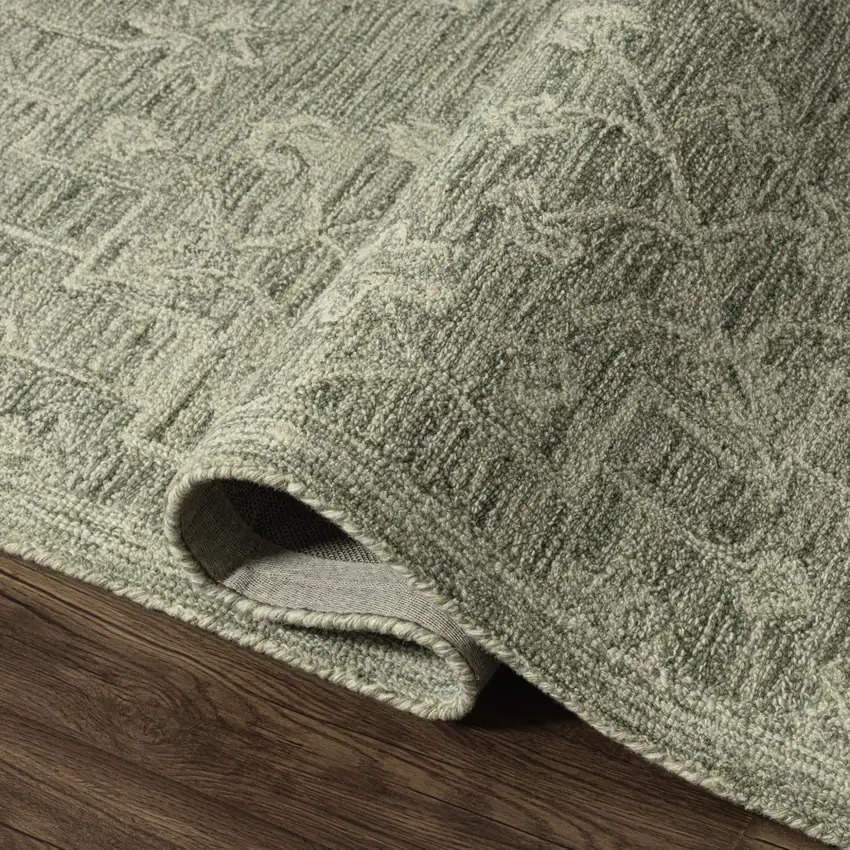 Green And Ivory Wool Floral Hand Tufted Area Rug Photo 8