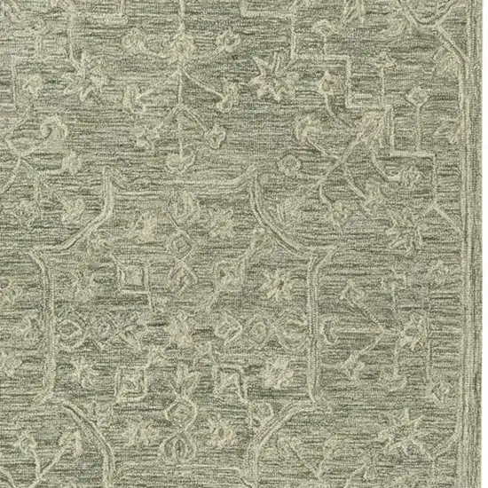 Green And Ivory Wool Floral Hand Tufted Area Rug Photo 4