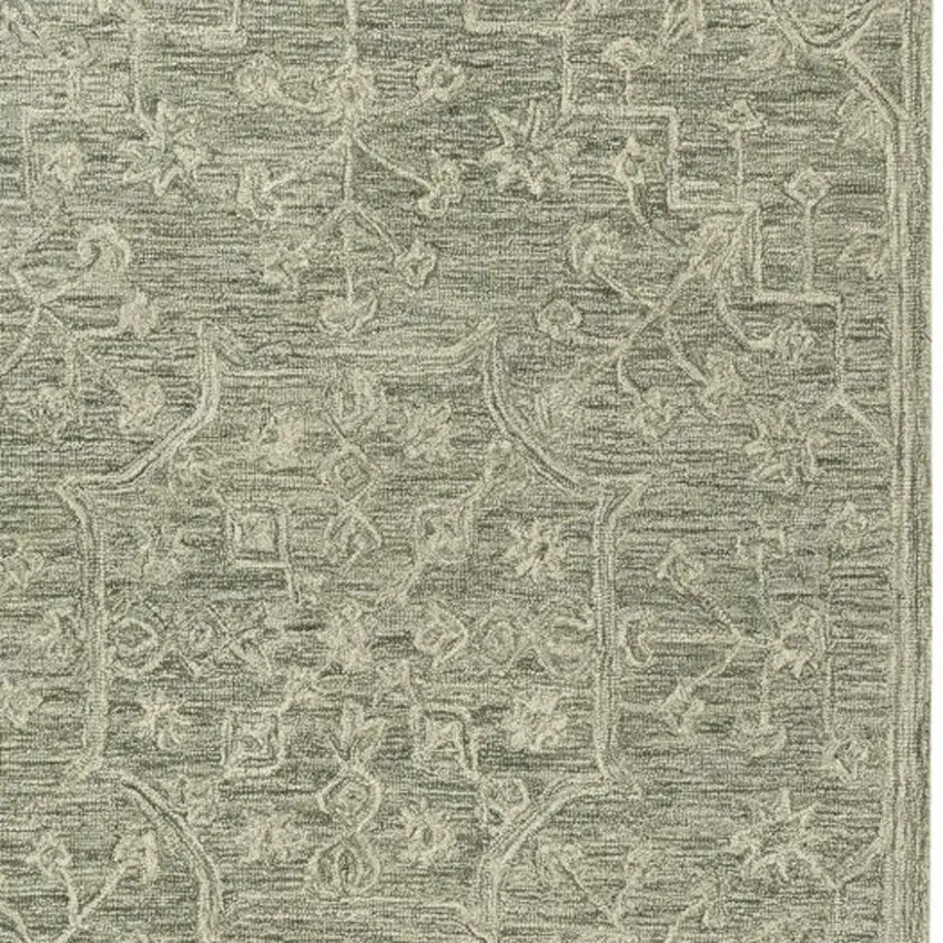 Green And Ivory Wool Floral Hand Tufted Area Rug Photo 4