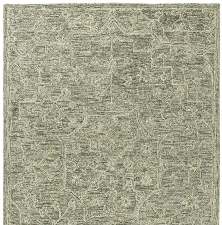 Green And Ivory Wool Floral Hand Tufted Area Rug Photo 5