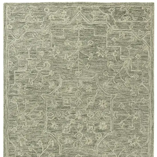 Green And Ivory Wool Floral Hand Tufted Area Rug Photo 5