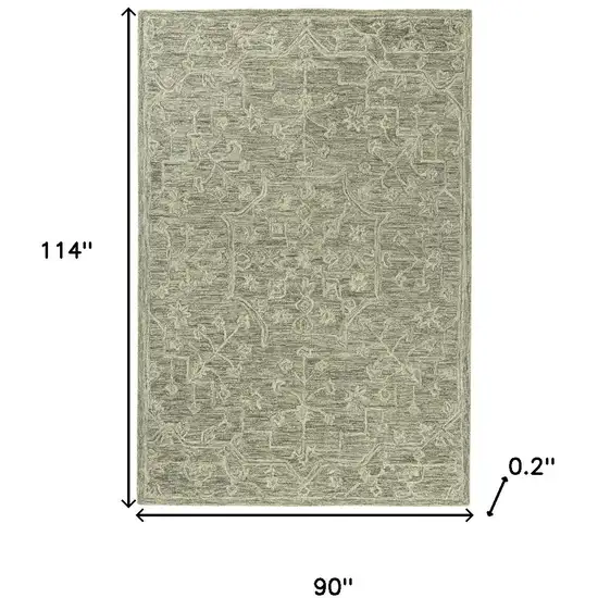 Green And Ivory Wool Floral Hand Tufted Area Rug Photo 3