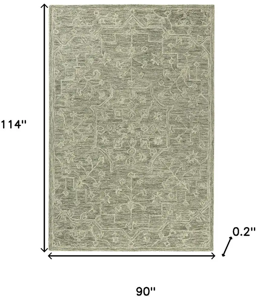 Green And Ivory Wool Floral Hand Tufted Area Rug Photo 3