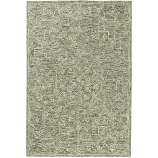 Green And Ivory Wool Floral Hand Tufted Area Rug Photo 2