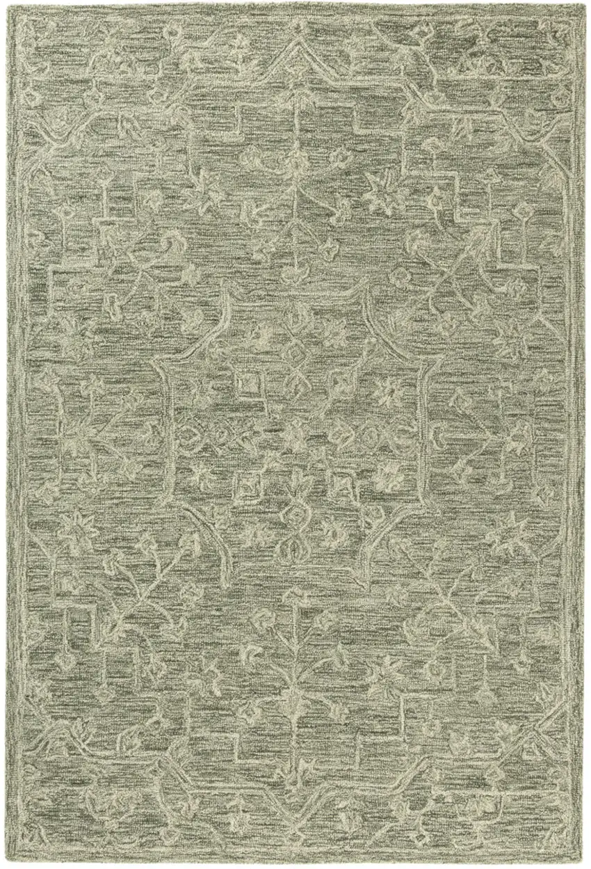 Green And Ivory Wool Floral Hand Tufted Area Rug Photo 2