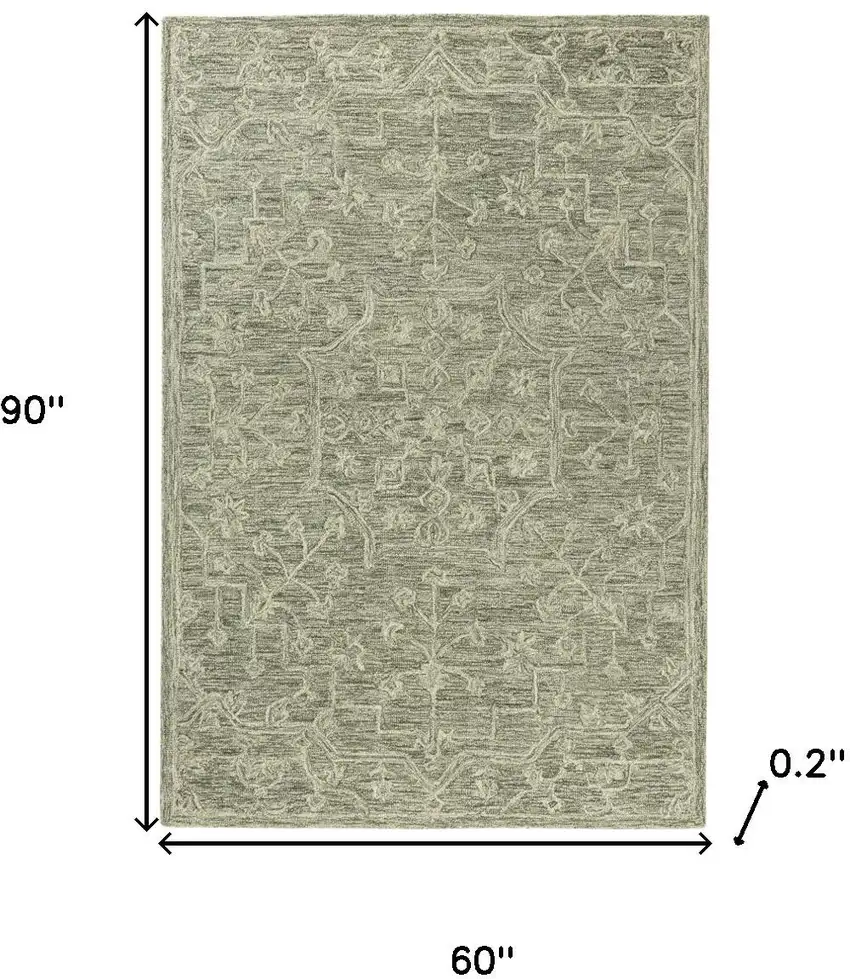 Green And Ivory Wool Floral Hand Tufted Area Rug Photo 3