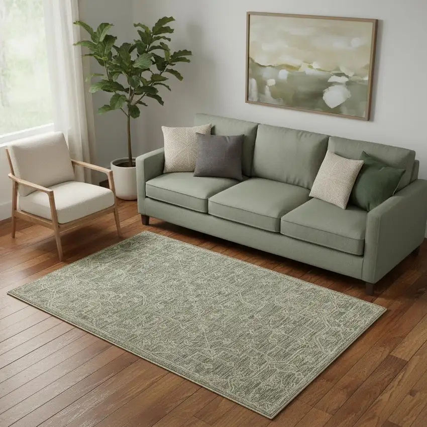 Green And Ivory Wool Floral Hand Tufted Area Rug Photo 1