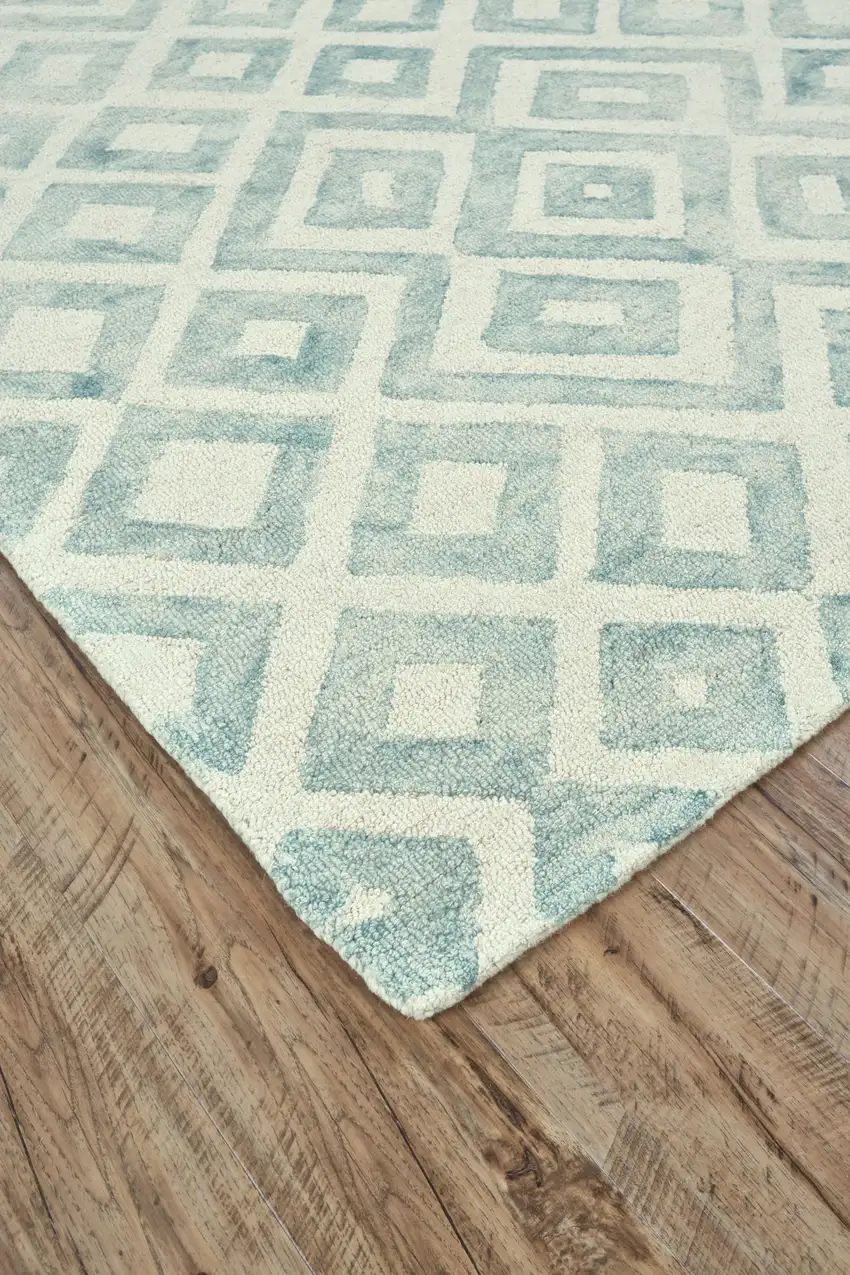 Green And Ivory Wool Geometric Hand Tufted Area Rug Photo 3