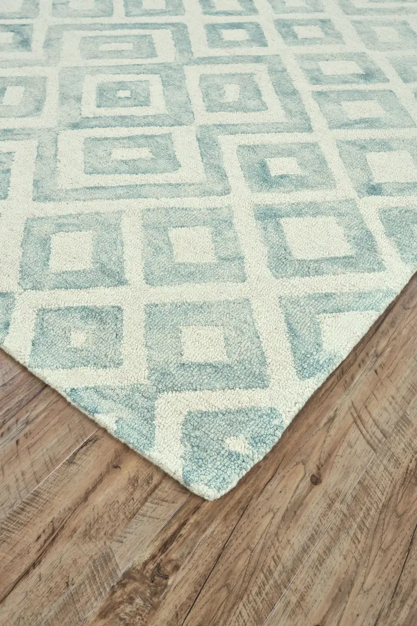Green And Ivory Wool Geometric Hand Tufted Area Rug Photo 1