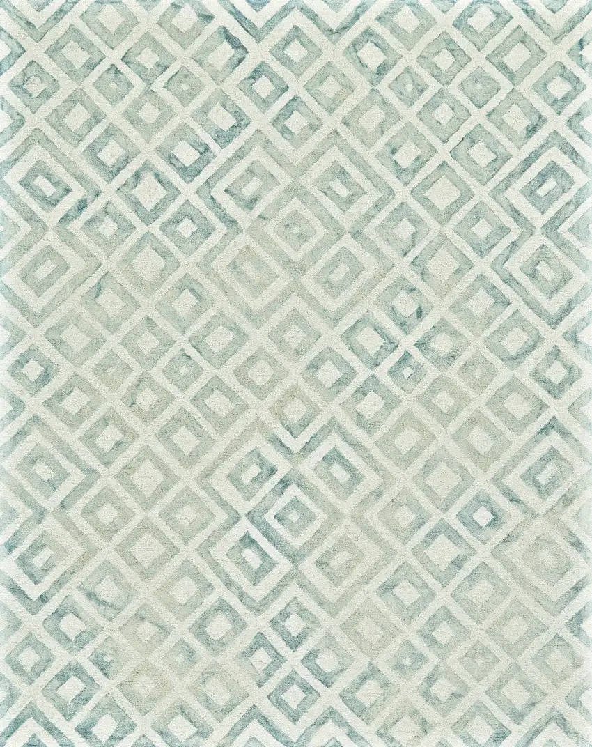 Green And Ivory Wool Geometric Hand Tufted Area Rug Photo 4