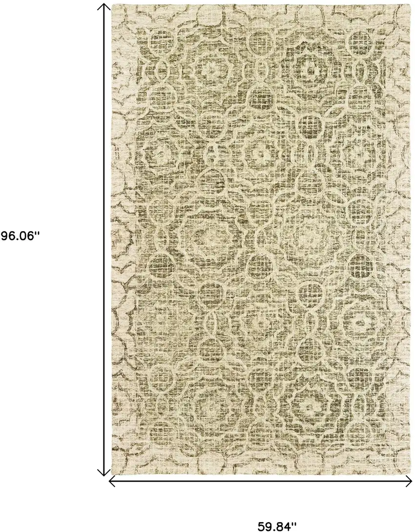 Green And Ivory Wool Geometric Hand Tufted Area Rug Photo 3