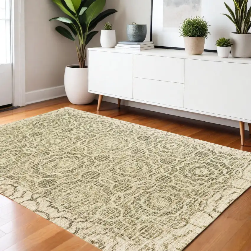 Green And Ivory Wool Geometric Hand Tufted Area Rug Photo 1