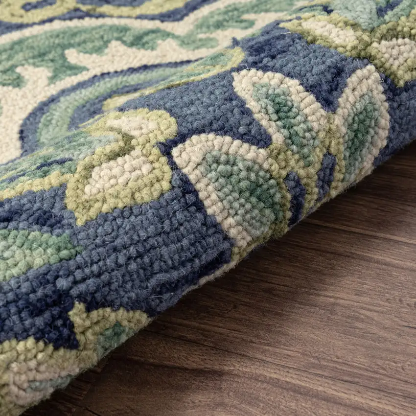 Green And Ivory Wool Medallion Hand Tufted Half Circle Rug Photo 6