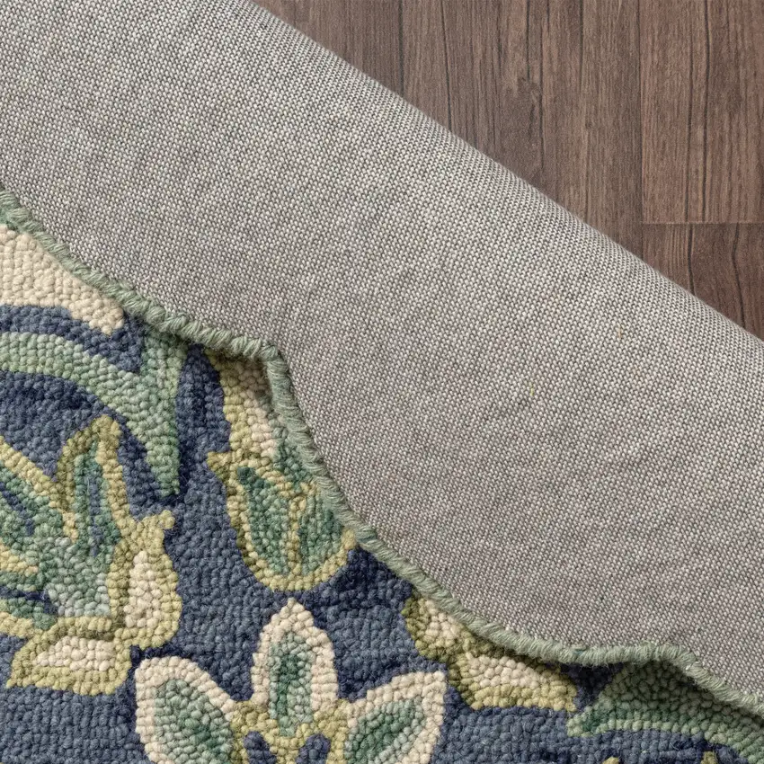 Green And Ivory Wool Medallion Hand Tufted Half Circle Rug Photo 8