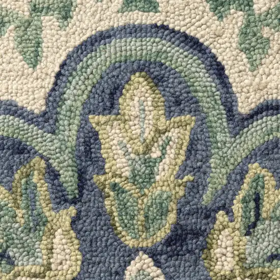 Green And Ivory Wool Medallion Hand Tufted Half Circle Rug Photo 9