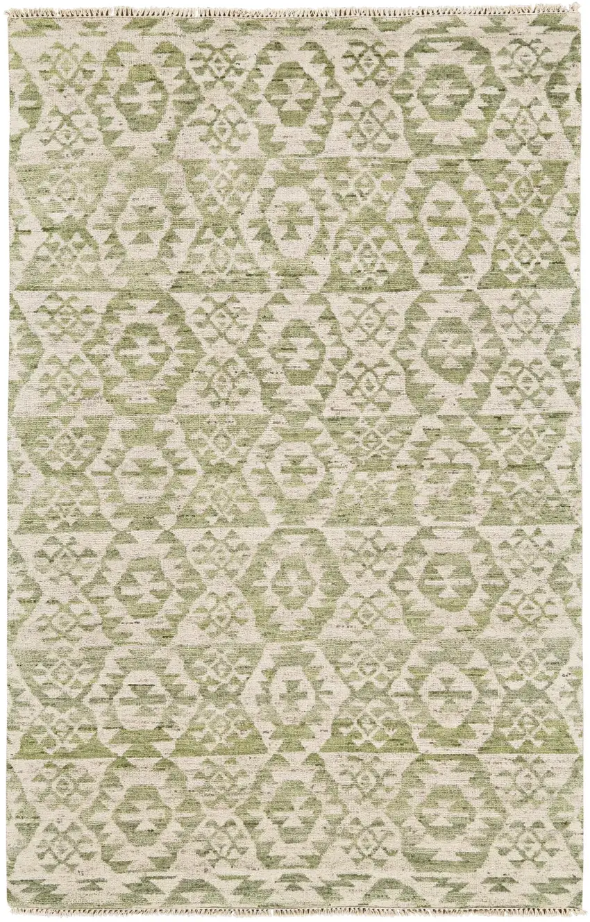 Green And Ivory Wool Southwestern Hand Knotted Area Rug Photo 3