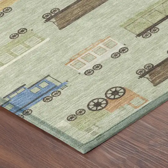 Green And Khaki Abstract Washable Indoor Outdoor Area Rug Photo 4