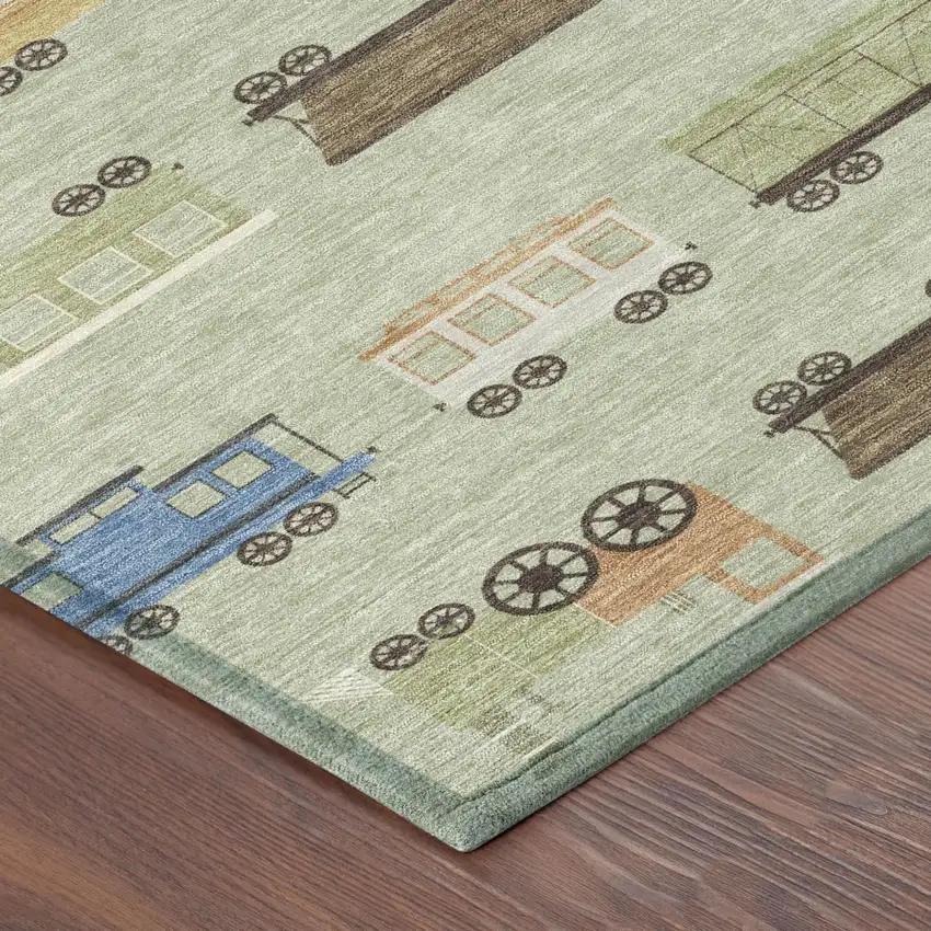 Green And Khaki Abstract Washable Indoor Outdoor Area Rug Photo 4