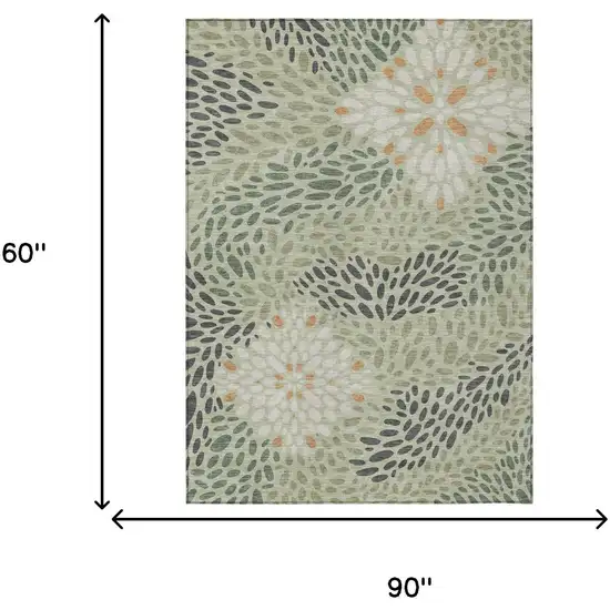 Green And Khaki Abstract Washable Indoor Outdoor Area Rug Photo 6